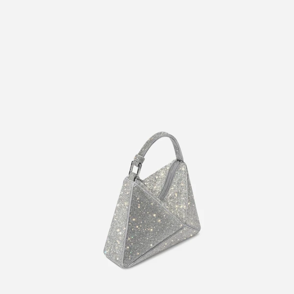 Mlouye Mini Flex Bag - Crystal Bag a Architectural Leather Handbag in Silver at Coveti Luxury