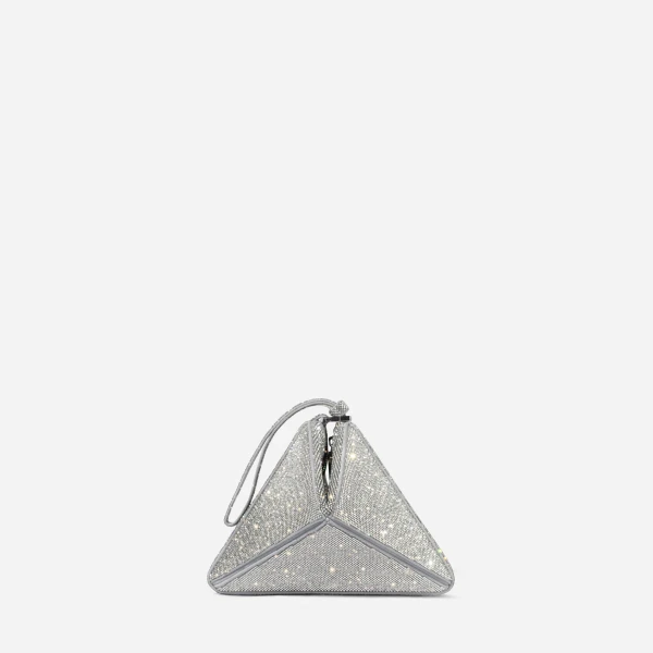 Mlouye Mini Flex Bag - Crystal Bag a Architectural Leather Handbag in Silver at Coveti Luxury