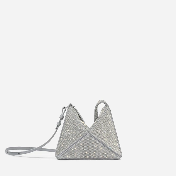 Mlouye Mini Flex Bag - Crystal Bag a Architectural Leather Handbag in Silver at Coveti Luxury