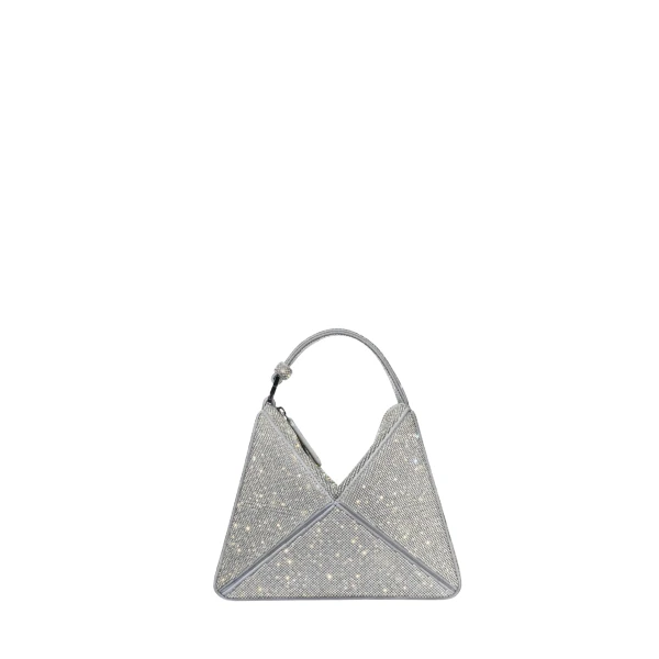 Mlouye Mini Flex Bag - Crystal Bag a Architectural Leather Handbag in Silver at Coveti Luxury