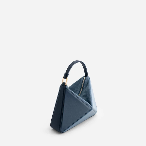 Mlouye Mini Flex Bag - Denim Bag a Architectural Leather Handbag in Blue at Coveti Luxury