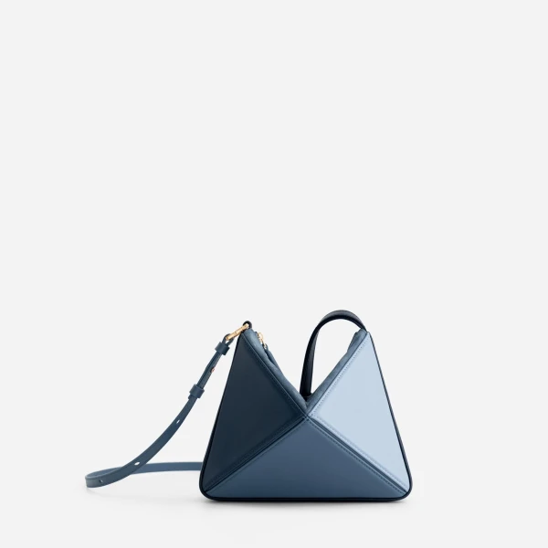 Mlouye Mini Flex Bag - Denim Bag a Architectural Leather Handbag in Blue at Coveti Luxury