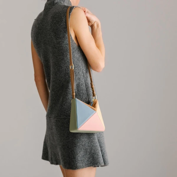 Mlouye Mini Flex Bag - Buttermilk Bag a Architectural Leather Handbag in Brown at Coveti Luxury