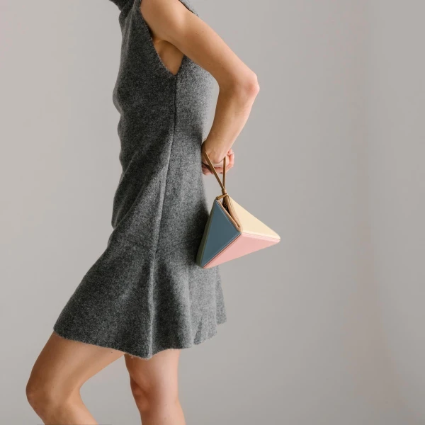 Mlouye Mini Flex Bag - Buttermilk Bag a Architectural Leather Handbag in Brown at Coveti Luxury