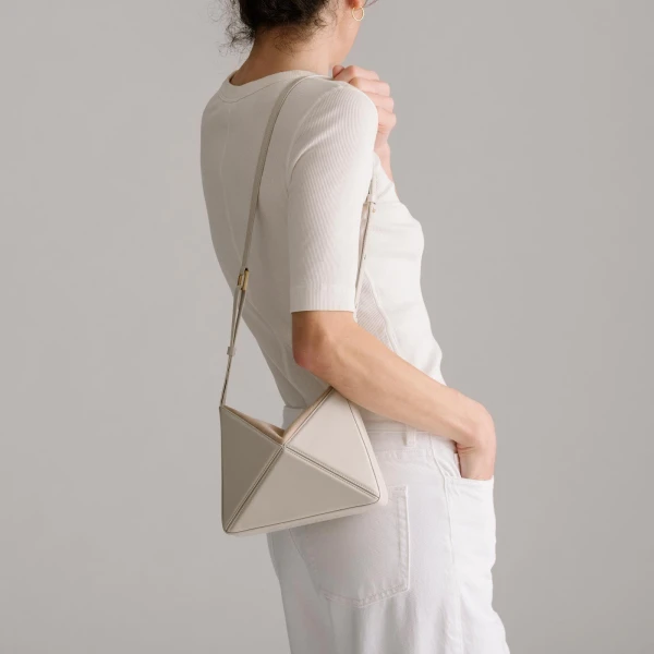 Mlouye Mini Flex Bag - Dove Bag a Architectural Leather Handbag in White at Coveti Luxury