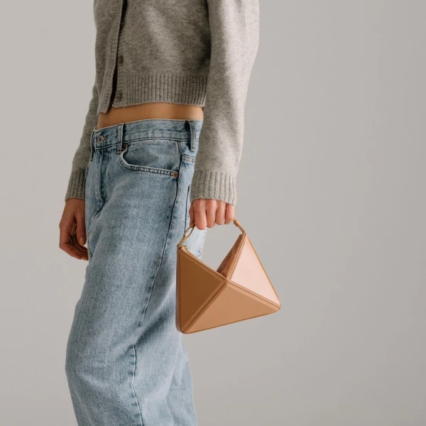 Mlouye Mini Flex Bag - Milky Bag a Architectural Leather Handbag in Brown at Coveti Luxury