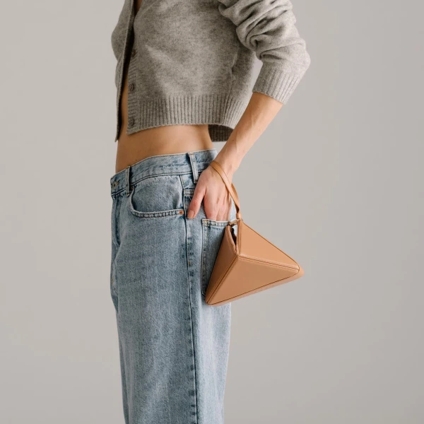 Mlouye Mini Flex Bag - Milky Bag a Architectural Leather Handbag in Brown at Coveti Luxury