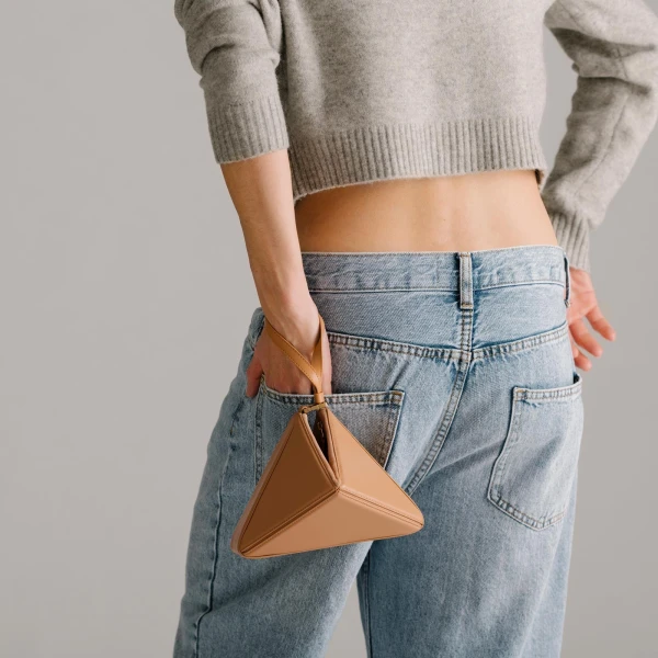 Mlouye Mini Flex Bag - Milky Bag a Architectural Leather Handbag in Brown at Coveti Luxury