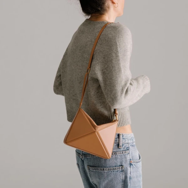 Mlouye Mini Flex Bag - Milky Bag a Architectural Leather Handbag in Brown at Coveti Luxury