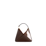 Mlouye Mini Flex Bag - Patent Brown Bag a Architectural Leather Handbag in Brown at Coveti Luxury