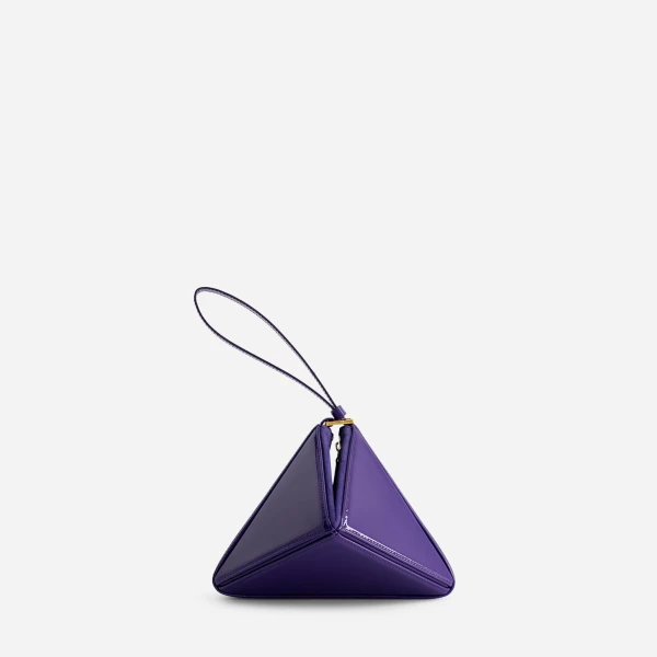 Mlouye Mini Flex Bag - Patent Purple Bag a Architectural Leather Handbag in Purple at Coveti Luxury