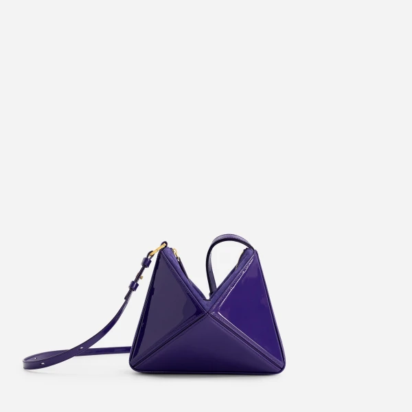 Mlouye Mini Flex Bag - Patent Purple Bag a Architectural Leather Handbag in Purple at Coveti Luxury