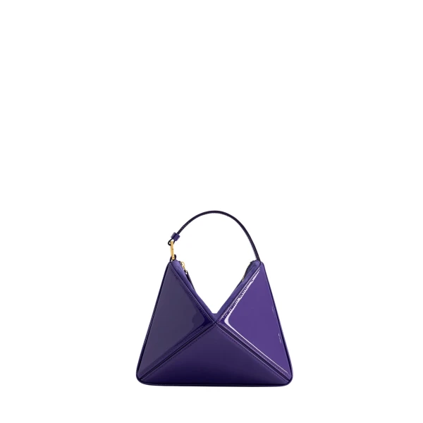 Mlouye Mini Flex Bag - Patent Purple Bag a Architectural Leather Handbag in Purple at Coveti Luxury