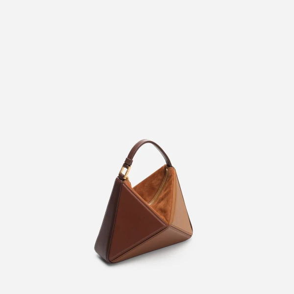 Mlouye Mini Flex Bag - Praline Bag a Architectural Leather Handbag in Brown at Coveti Luxury