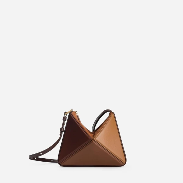 Mlouye Mini Flex Bag - Praline Bag a Architectural Leather Handbag in Brown at Coveti Luxury