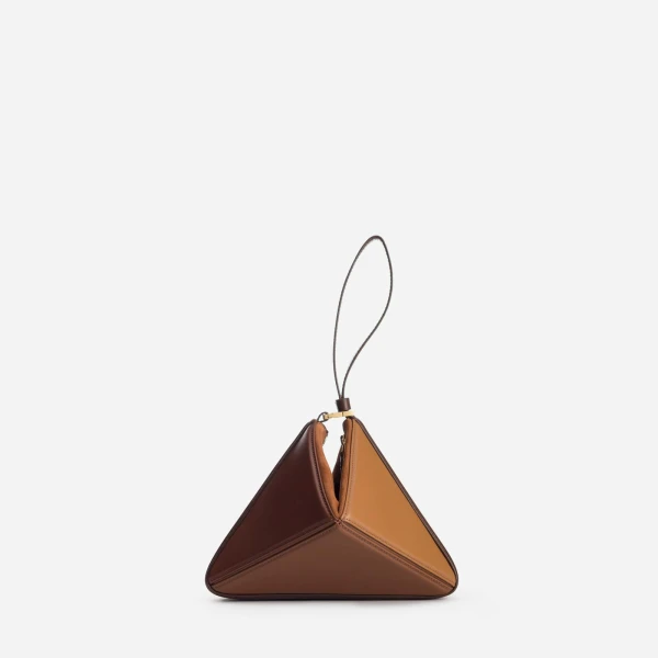 Mlouye Mini Flex Bag - Praline Bag a Architectural Leather Handbag in Brown at Coveti Luxury