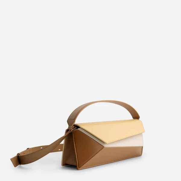 Mlouye Naomi Baguette - Buttermilk Bag a Architectural Leather Handbag in Brown at Coveti Luxury