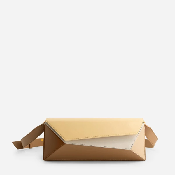 Mlouye Naomi Baguette - Buttermilk Bag a Architectural Leather Handbag in Brown at Coveti Luxury