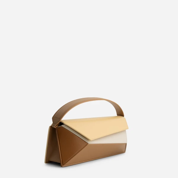 Mlouye Naomi Baguette - Buttermilk Bag a Architectural Leather Handbag in Brown at Coveti Luxury
