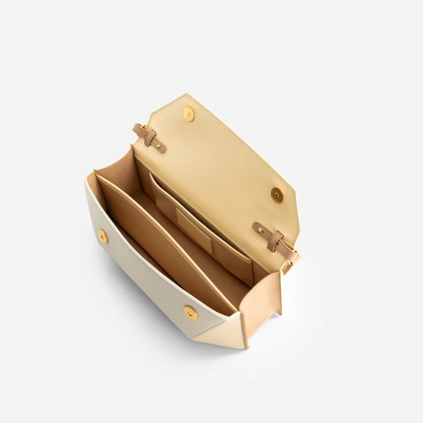 Mlouye Naomi Baguette - Buttermilk Bag a Architectural Leather Handbag in Brown at Coveti Luxury