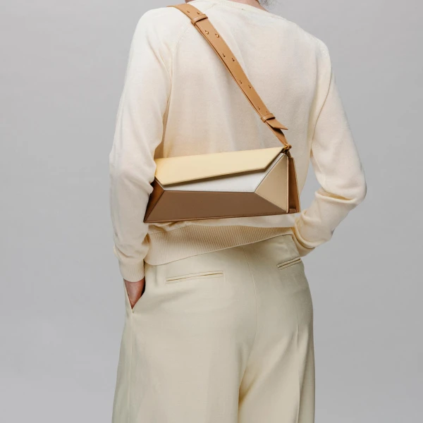 Mlouye Naomi Baguette - Rusty Bag a Architectural Leather Handbag in Brown at Coveti Luxury