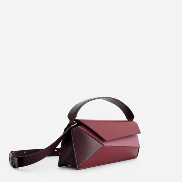 Mlouye Naomi Baguette - Cranberry Bag a Architectural Leather Handbag in Red at Coveti Luxury