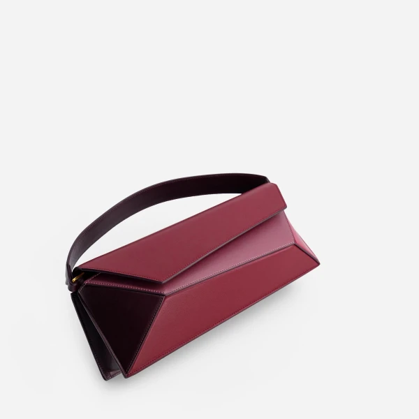Mlouye Naomi Baguette - Cranberry Bag a Architectural Leather Handbag in Red at Coveti Luxury