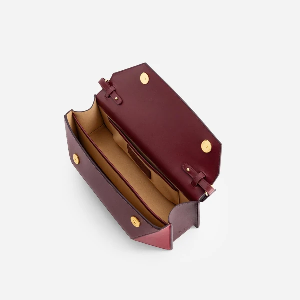 Mlouye Naomi Baguette - Cranberry Bag a Architectural Leather Handbag in Red at Coveti Luxury