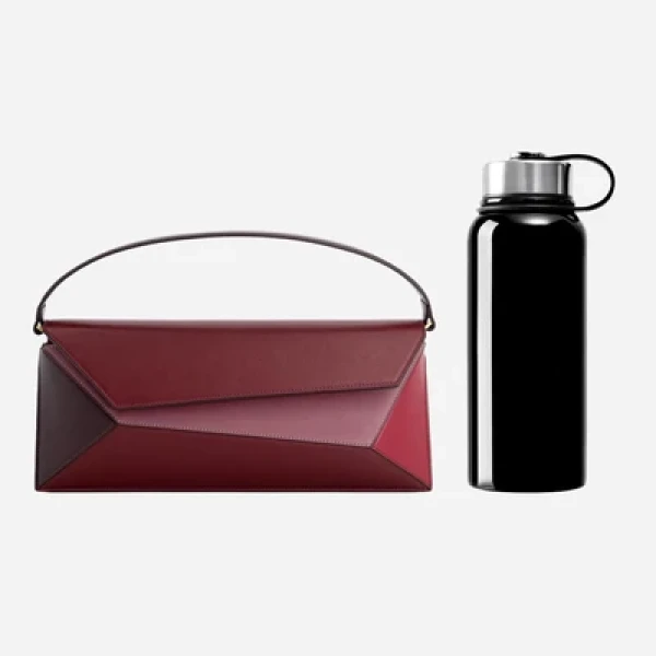 Mlouye Naomi Baguette - Cranberry Bag a Architectural Leather Handbag in Red at Coveti Luxury