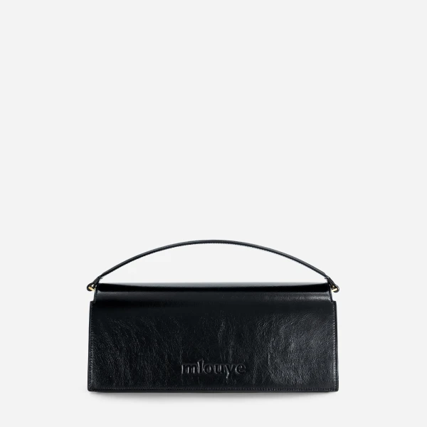 Mlouye Naomi Baguette - Crinkled Black Bag a Architectural Leather Handbag in Black at Coveti Luxury