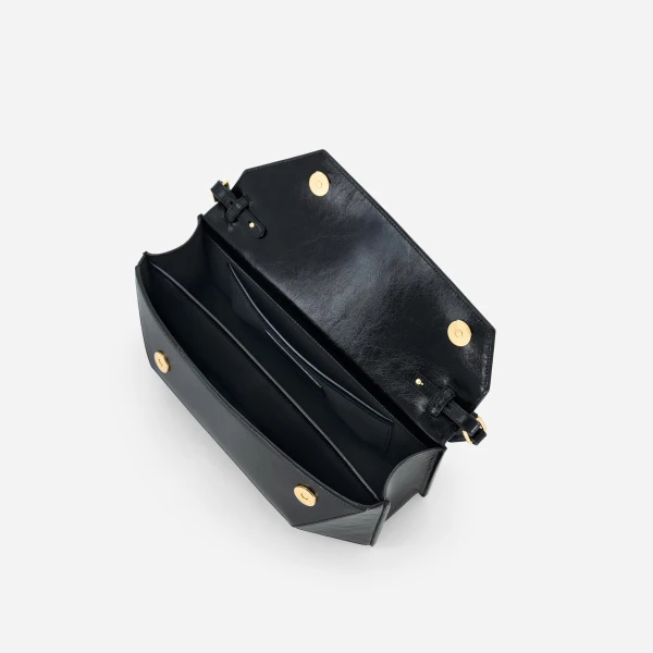 Mlouye Naomi Baguette - Crinkled Black Bag a Architectural Leather Handbag in Black at Coveti Luxury