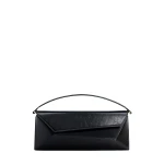 Mlouye Naomi Baguette - Crinkled Black Bag a Architectural Leather Handbag in Black at Coveti Luxury