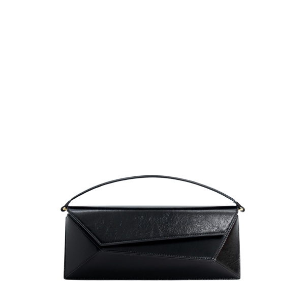Mlouye Naomi Baguette - Crinkled Black Bag a Architectural Leather Handbag in Black at Coveti Luxury