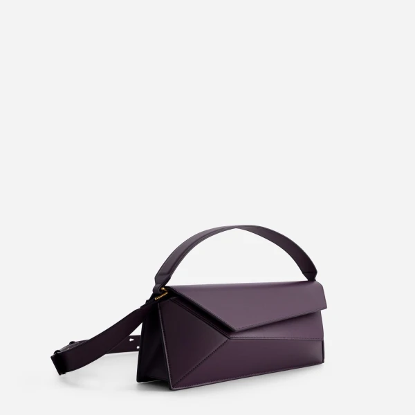 Mlouye Naomi Baguette - Dark Grapes Bag a Architectural Leather Handbag in Brown at Coveti Luxury