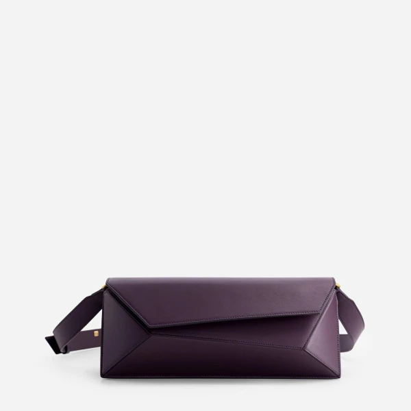 Mlouye Naomi Baguette - Dark Grapes Bag a Architectural Leather Handbag in Brown at Coveti Luxury