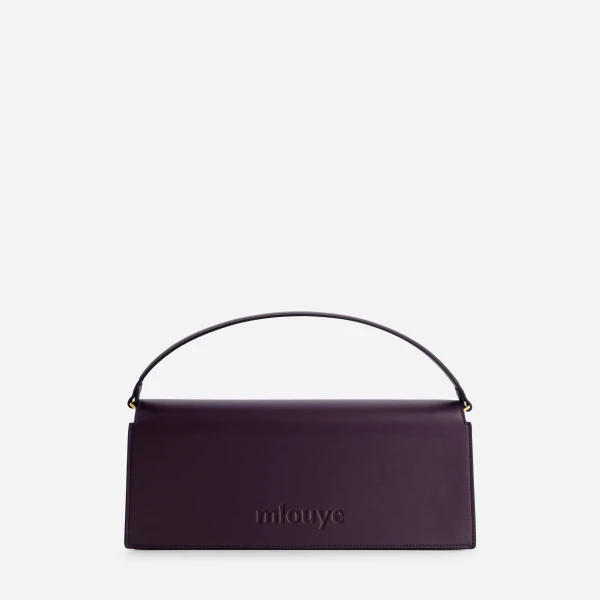 Mlouye Naomi Baguette - Dark Grapes Bag a Architectural Leather Handbag in Brown at Coveti Luxury