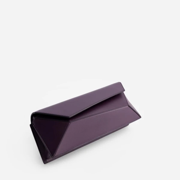 Mlouye Naomi Baguette - Dark Grapes Bag a Architectural Leather Handbag in Brown at Coveti Luxury
