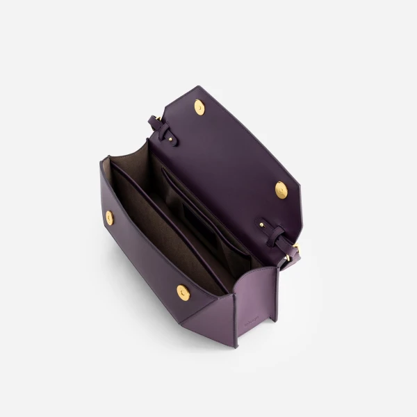 Mlouye Naomi Baguette - Dark Grapes Bag a Architectural Leather Handbag in Brown at Coveti Luxury