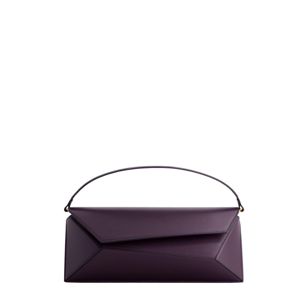 Mlouye Naomi Baguette - Dark Grapes Bag a Architectural Leather Handbag in Brown at Coveti Luxury
