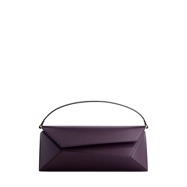 Mlouye Naomi Baguette - Dark Grapes Bag a Architectural Leather Handbag in Brown at Coveti Luxury