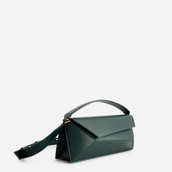 Mlouye Naomi Baguette - Duck Green Bag a Architectural Leather Handbag in Green at Coveti Luxury