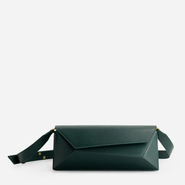 Mlouye Naomi Baguette - Duck Green Bag a Architectural Leather Handbag in Green at Coveti Luxury