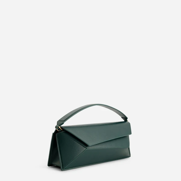 Mlouye Naomi Baguette - Duck Green Bag a Architectural Leather Handbag in Green at Coveti Luxury