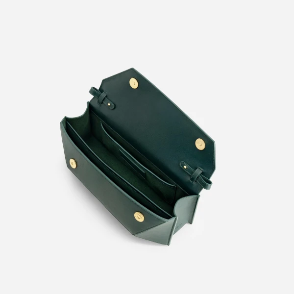 Mlouye Naomi Baguette - Duck Green Bag a Architectural Leather Handbag in Green at Coveti Luxury