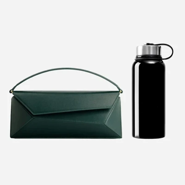 Mlouye Naomi Baguette - Duck Green Bag a Architectural Leather Handbag in Green at Coveti Luxury