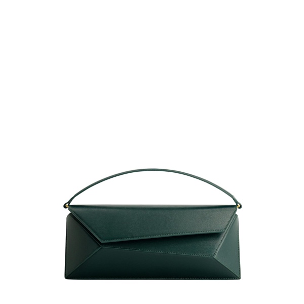 Mlouye Naomi Baguette - Duck Green Bag a Architectural Leather Handbag in Green at Coveti Luxury
