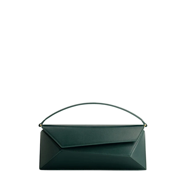 Mlouye Naomi Baguette - Duck Green Bag a Architectural Leather Handbag in Green at Coveti Luxury