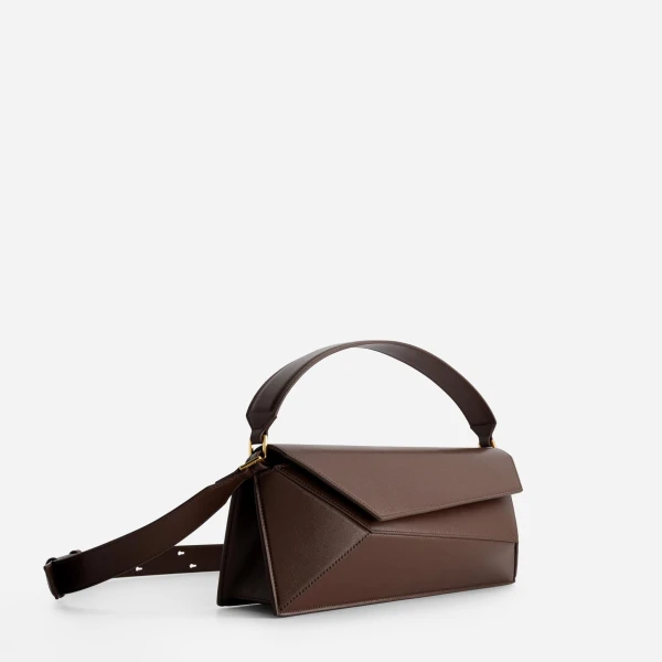 Mlouye Naomi Baguette - Espresso Bag a Architectural Leather Handbag in Brown at Coveti Luxury