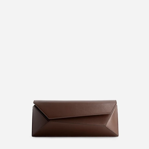 Mlouye Naomi Baguette - Espresso Bag a Architectural Leather Handbag in Brown at Coveti Luxury