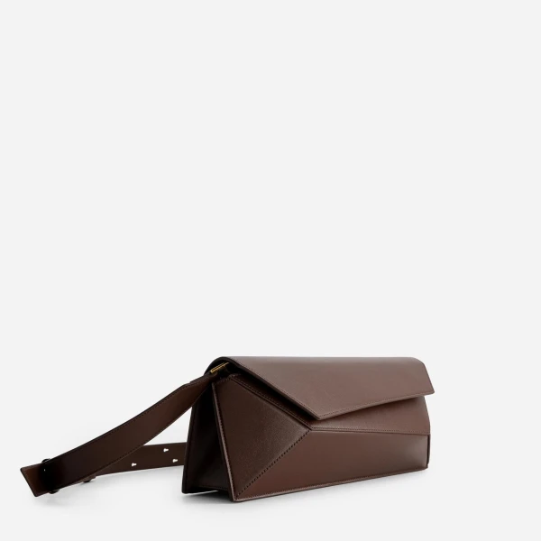 Mlouye Naomi Baguette - Espresso Bag a Architectural Leather Handbag in Brown at Coveti Luxury